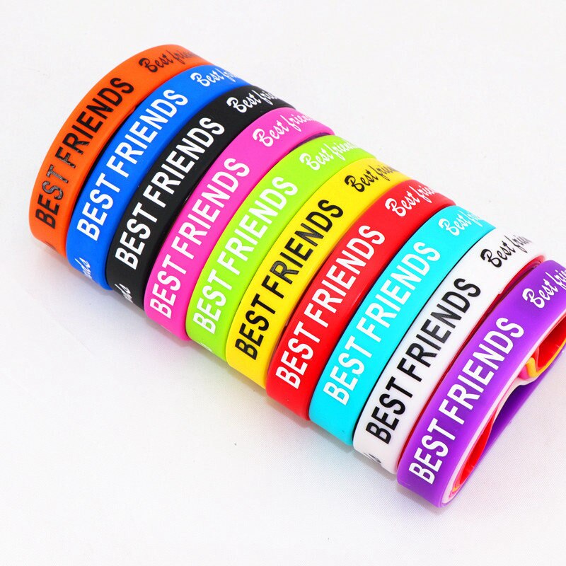 Mode 10 Stks/partijen Cross Jesus Schedel Vrede Goodluck Liefde Vlinder Bestfriend Siliconen Elastische Manchet Armband Voor Mannen Vrouwen: Bestfriend