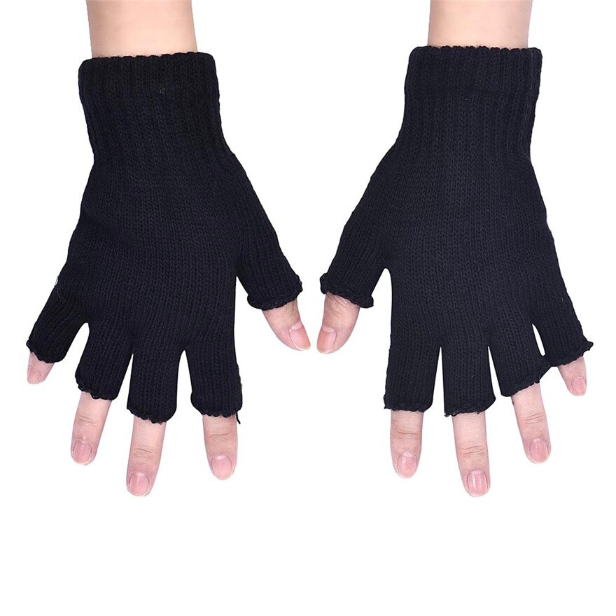 Casual Herfst Winter Mannen Handschoenen Zwart Gebreide Stretch Elastische Warm Half Vinger Vingerloze Handschoenen Wanten