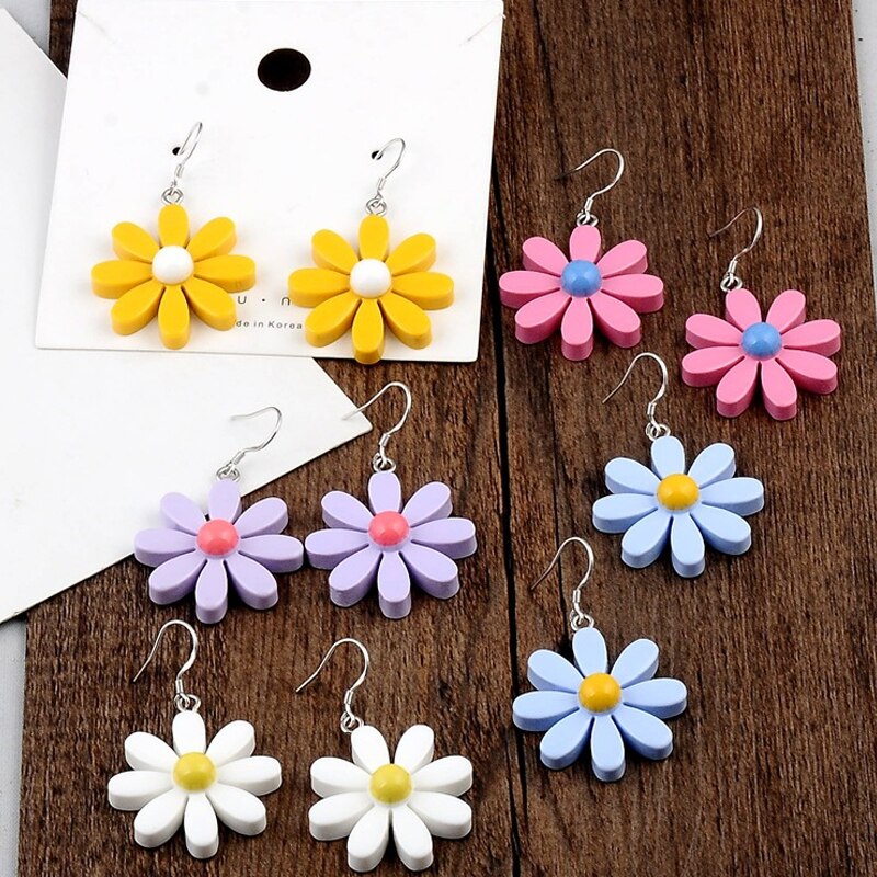 Pendientes coreanos de resina con forma de flor de Margarita para mujer y niña, pendientes preciosos de Color caramelo, de joyería de verano