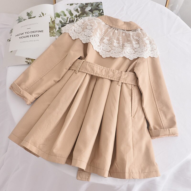 Wugege meisjes trenchcoat herfst kinderkleding schattige kinderkleding met lange mouwen bovenkleding baby's effen trenchcoat met zachte kant jassen