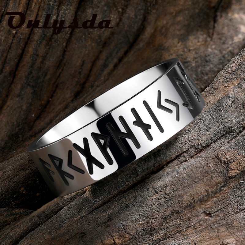 Onlysda316LStainless Staal Odin Noorse Viking Amulet Rune Mannen Ring Mode Woorden Retro Ringen Sieraden Paar Valentijnsdag Dagen