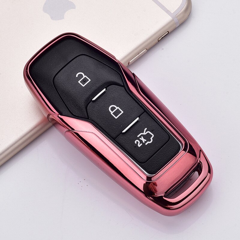 Tpu auto älykäs kauko-avainkotelo auto suojaava avain kuori kuori kansi ford edge mondeo mustang ford keys avaimenperä: Vaaleanpunainen