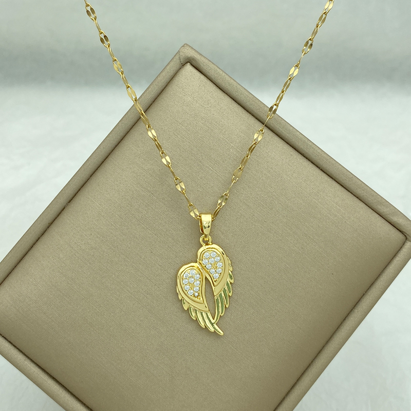 Gold Color Stainless Steel Necklace for Women Style Butterfly Jewlry Green Water Copper Pendant Zircon Pearl Cross Butterly