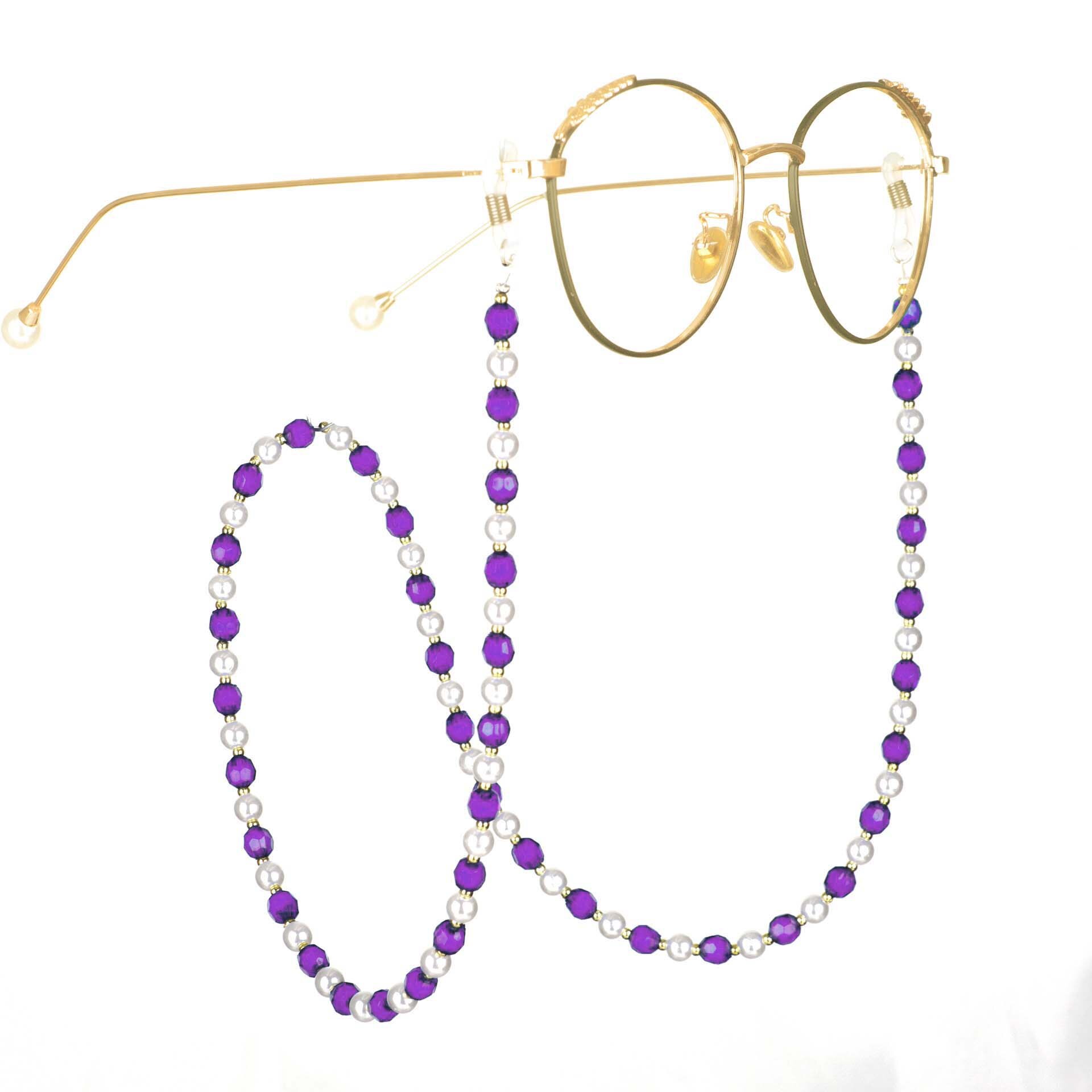 4 pièces chaîne de lunettes retenue strass perlé cordon cordon de lecture lunettes support de sangle collier accessoires de: Golden - Purple