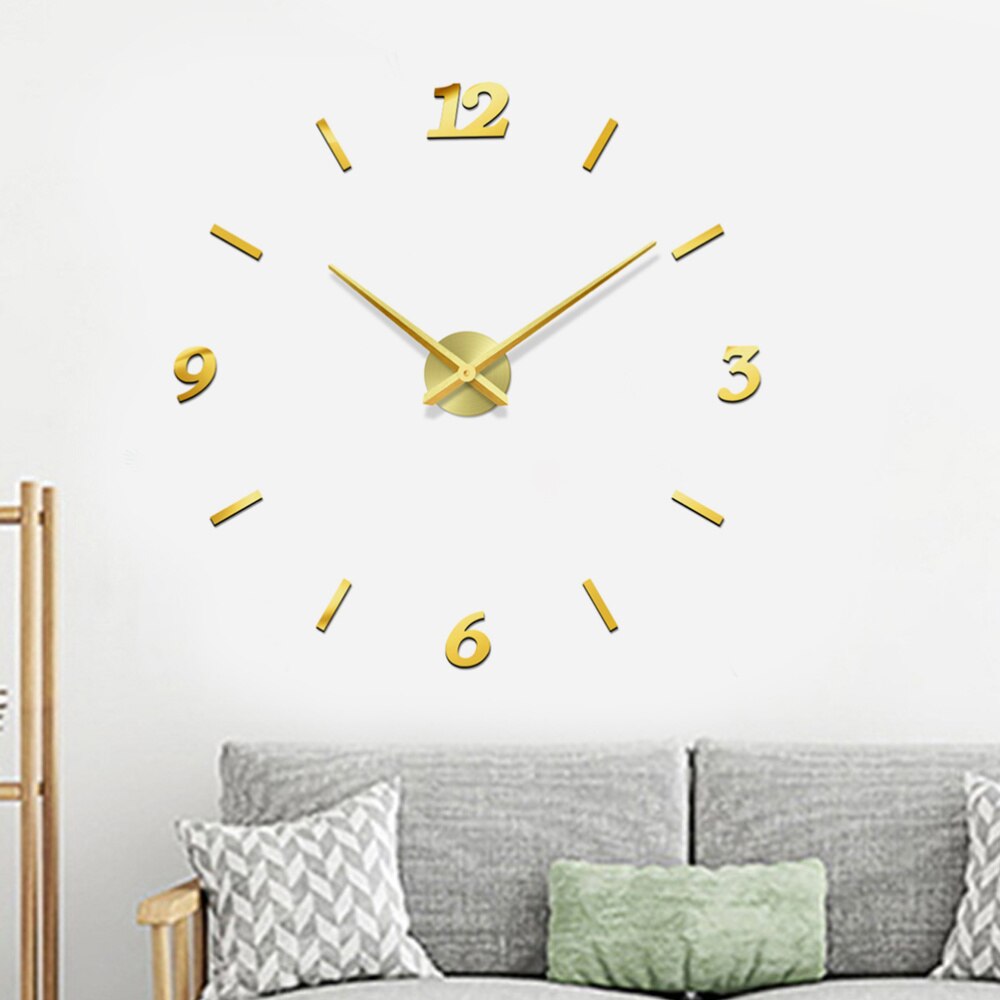 Oversized Number Wall Decorative Acrylic Golden Wall Hanging Clock DIY Home Decor Metal Clock Room Decoration without Battery: Golden