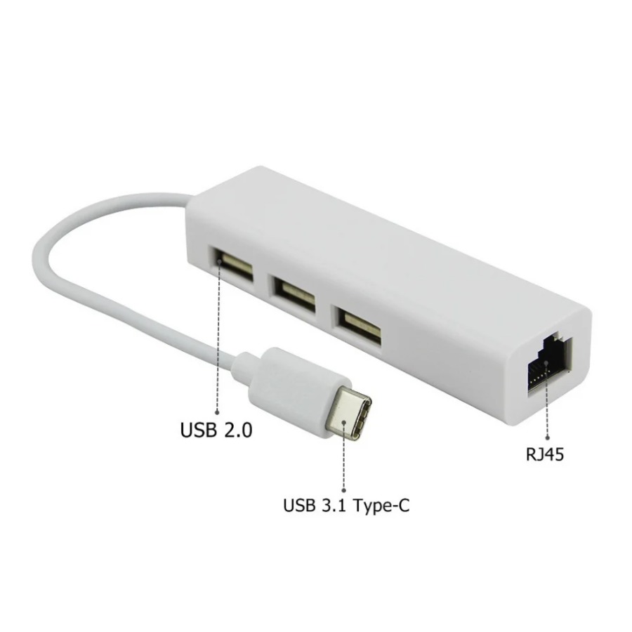 100 Mbps USB 3.1 HUB TYPE C Naar Ethernet Netwerk LAN Adapter RJ45 USB-C met 3 Poorten USB HUB Splitter voor MacBook Pro Laptop