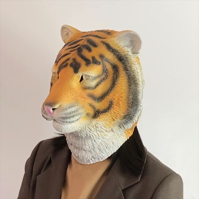 Animal mask Tiger latex mask 2022 Zodiac Year of the Tiger simulation Tiger hood funny horror party mask