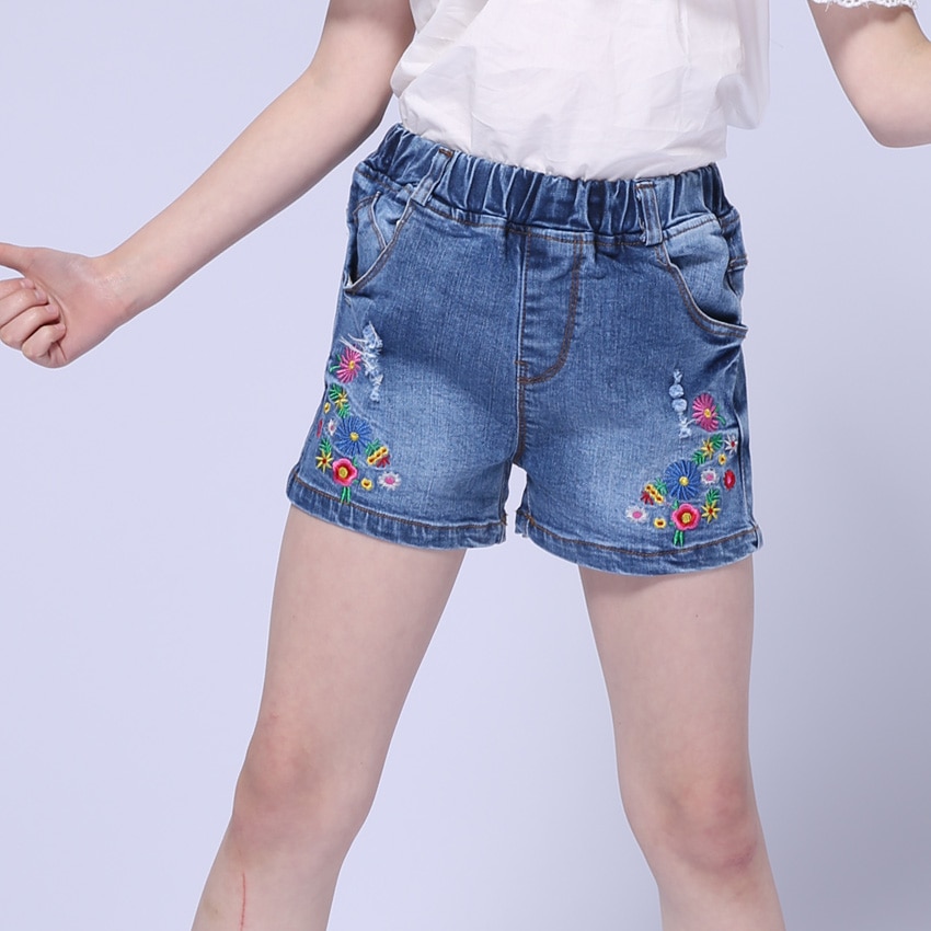 Kinder Jeans Shorts Für Mädchen Kleidung Hohe Taille Denim Hosen Für Mädchen Floral hosen 2 3 4 5 6 7 8 10 12 Jahre Sommer Heißer hosen