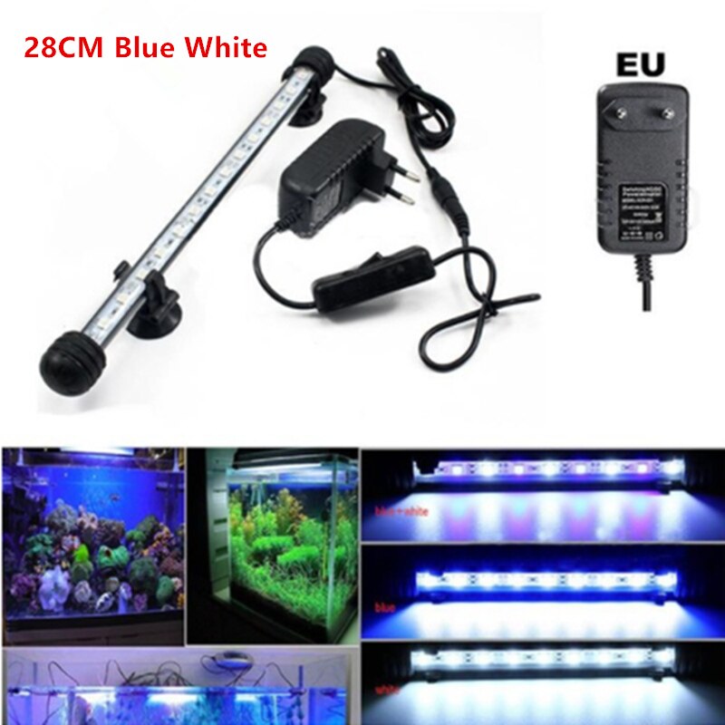 Wasserdicht Aquarium LED Licht Aquarium 9/12/15/21 Blau/Weiß 18/28/ 38/48 CM Bar Streifen Licht Lampe EU/uns-stecker Aquarium Beleuchtung: 28CM Blau Weiß