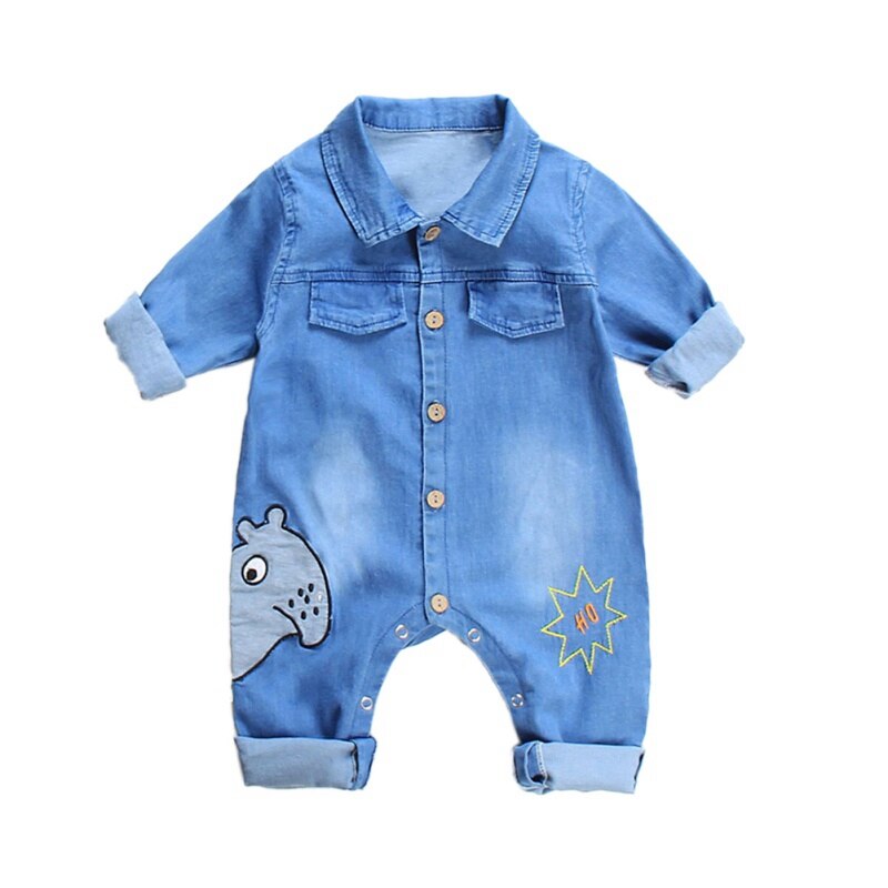 Baby Kleding Jongens Rompertjes Lange Mouwen Cartoon Print Denim Romper Kids Casual Jongen Jumpsuit: D / 100