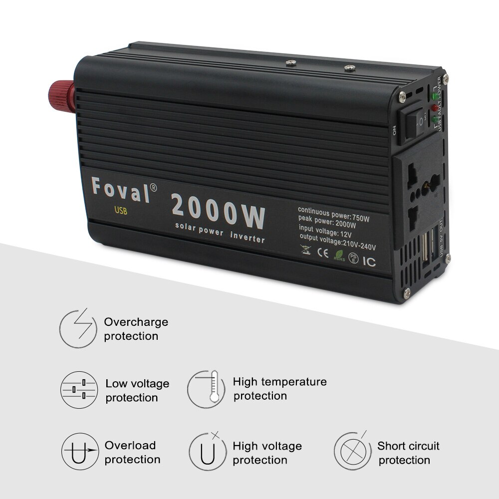 Inverter12v 220v 2000W Solar Inverter Car Inverter Full Power 2USB Power Inverter Solar Inverter Inversor Solar Convertidor 12v