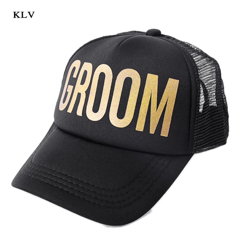 Bruden stamme snapback trucker mesh hat guld bogstaver pil bryllup baseball cap: Brudgom