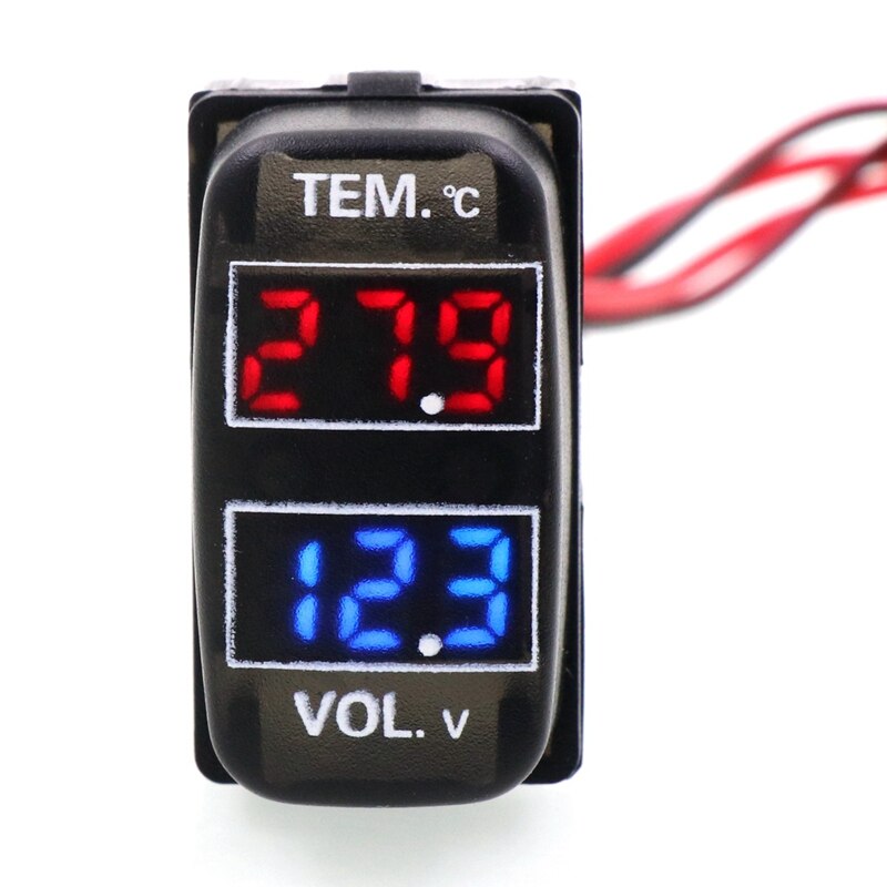 Car Digital Voltmeter Temperature Gauge 2 in 1 Voltage Temp LED Display Meter for Mitsubishi: Default Title