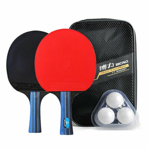 Raquettes de Tennis de Table, ensemble de 2 pièces/lot avec 3 balles, Double Face, boutons à manche Long et court, raquette de Ping-Pong