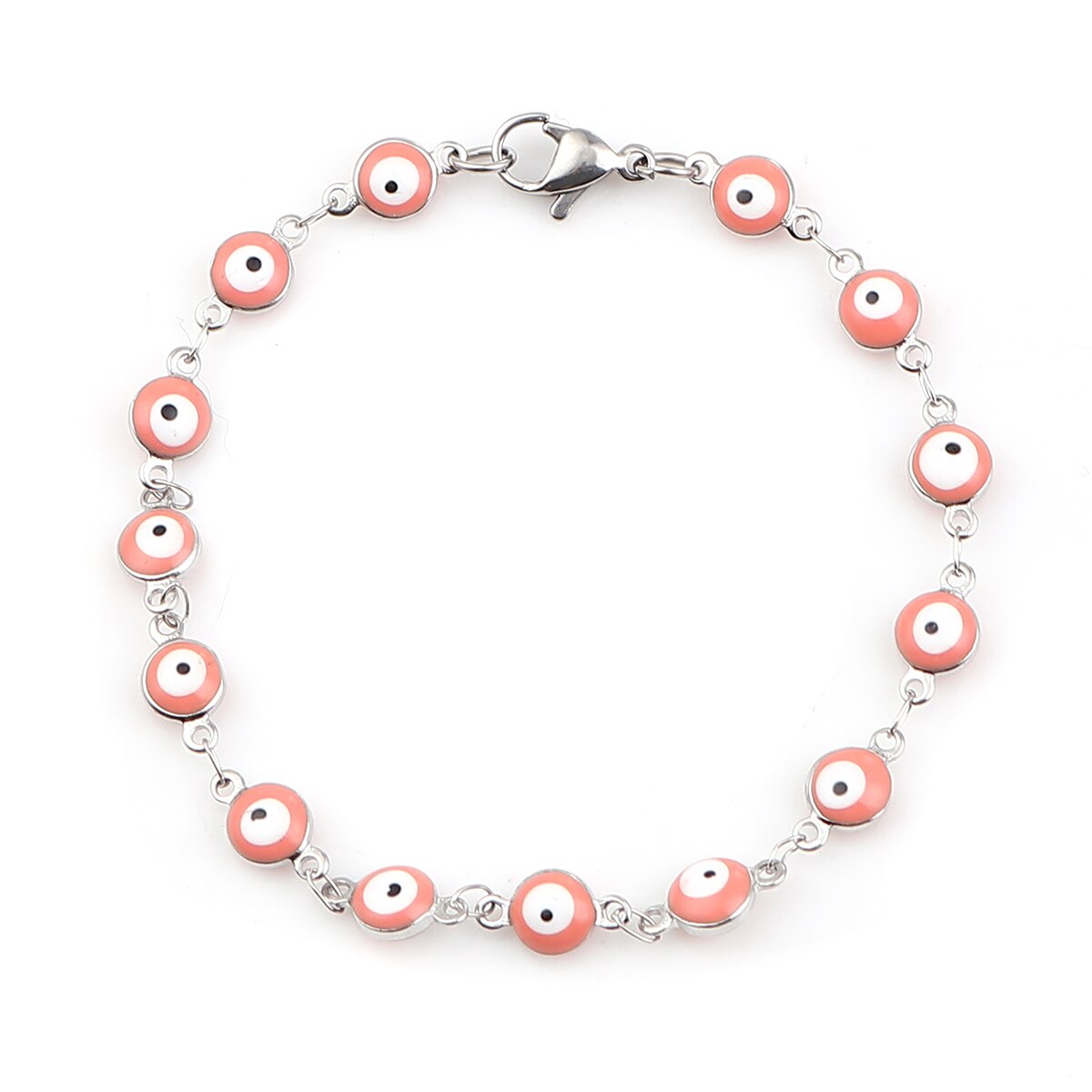 Bonito 304 pulseiras de aço inoxidável para mulheres olho turco multicolorido mal olho pulseiras esmalte jóias presentes cinta, 1 peça: Pink Enamel