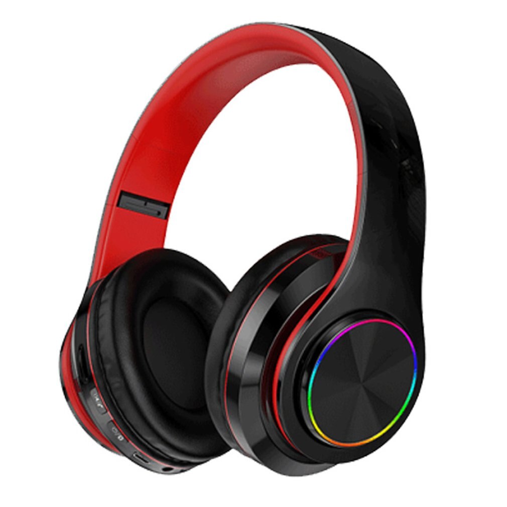 Computer Gaming Headset with Microphone RGB Light Wireless Bluetooth Earphone for PC Computer Wireless Headphones: black and red
