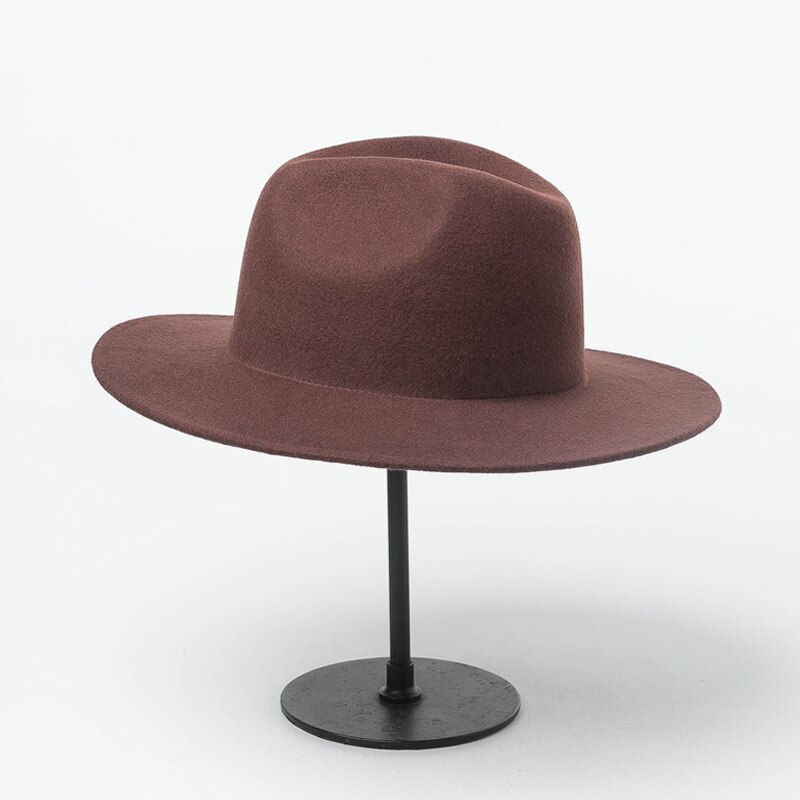 Winter Women Fedora Hat 100% Wool Wide Brim Felt Hats Cap Crushable Pork Pie Hat Female Floppy Church Wedding Bridal Hats: Brown
