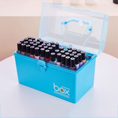 Plastic Multifunctionele Make Storage Box Nail Polis Organizer Lipstick Houder Rack Cosmetische Manicure Toolbox Plank Container: Nordic Blue L