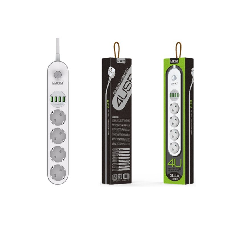 Ldnio 4 usb telefonlader flere stikkontakter 6 eu stikkontakter lader til hjem/restaurant som lader mobiltelefon: 4 strømuttak 4 usb