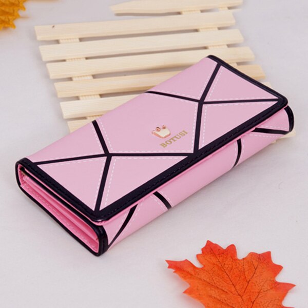 Marka markowa skóra ekologiczna portfele damskie geometria długa standardowa torebka damska torebka moda portfel z saszetką na karty gorący Carteira: różowy