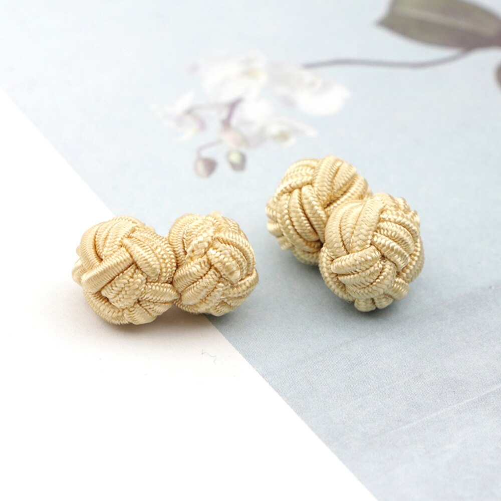Kleurrijke Dubbele Touw Bal Knoop Manchetknopen Effen Kleuren Gevlochten Handgemaakte Elastische Upscale Mannen Klassieke Manchetknopen Voor Mannen: 12