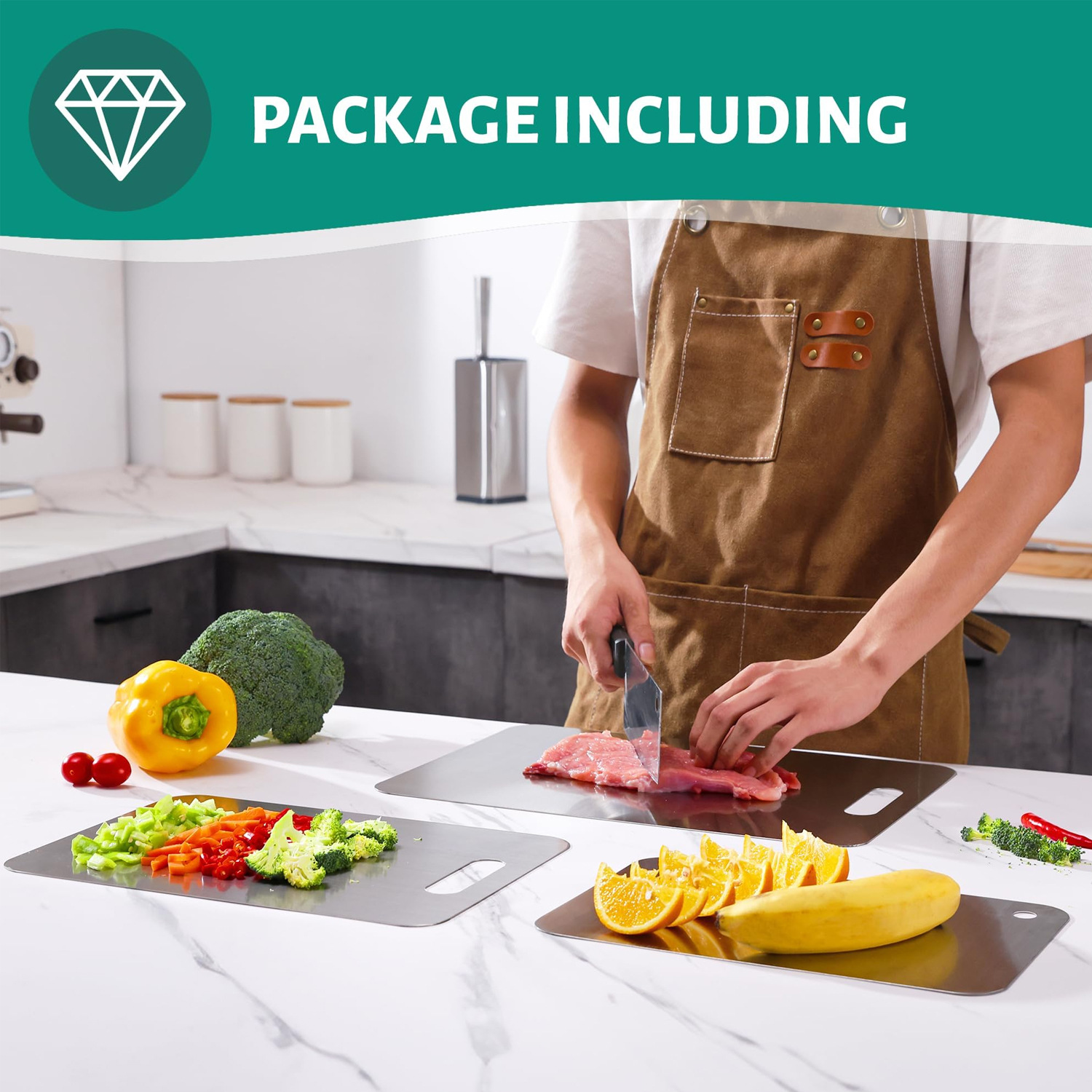 Kitchen stainless steel cutting plate 304 stainless steel - double-sided metal cutting plate, easy to clean