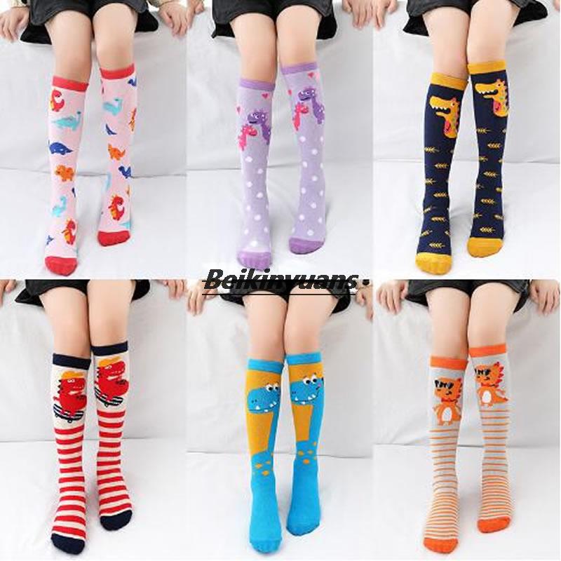 Calcetines largos con dibujos de dinosaurios para niños, medias rectas, sin rodilla