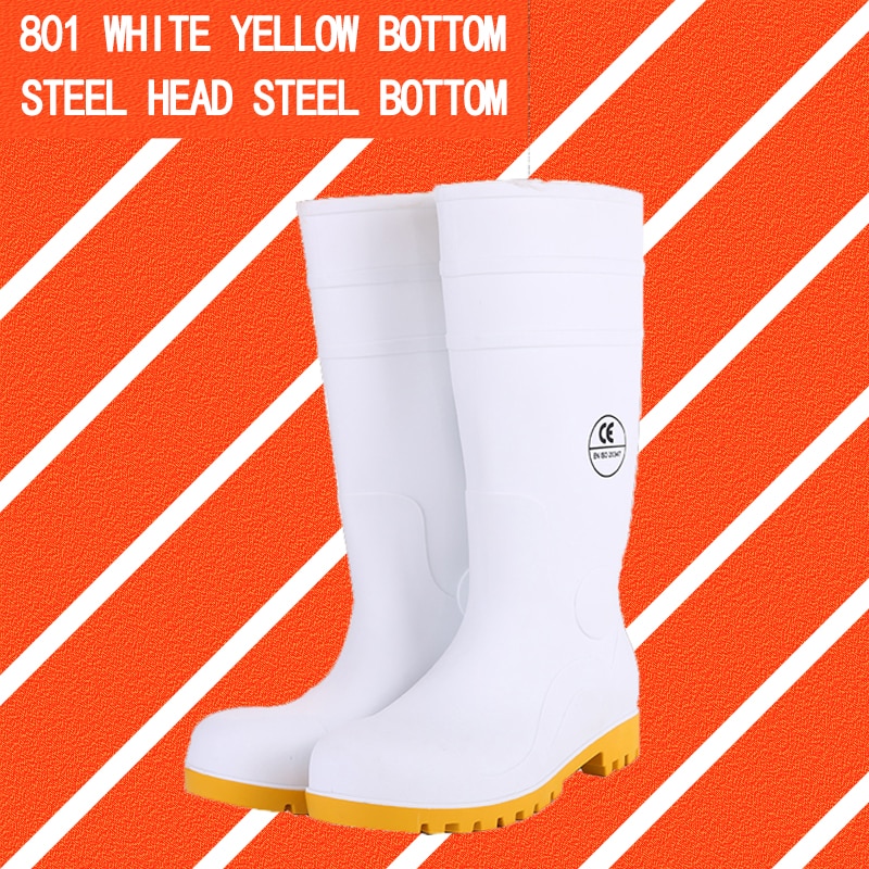 PRO SAFETY PVC Steel Head Rain Boots White Chemical Resistant Safety Boots White High Boot Beverage Industry Safety Boots: 41