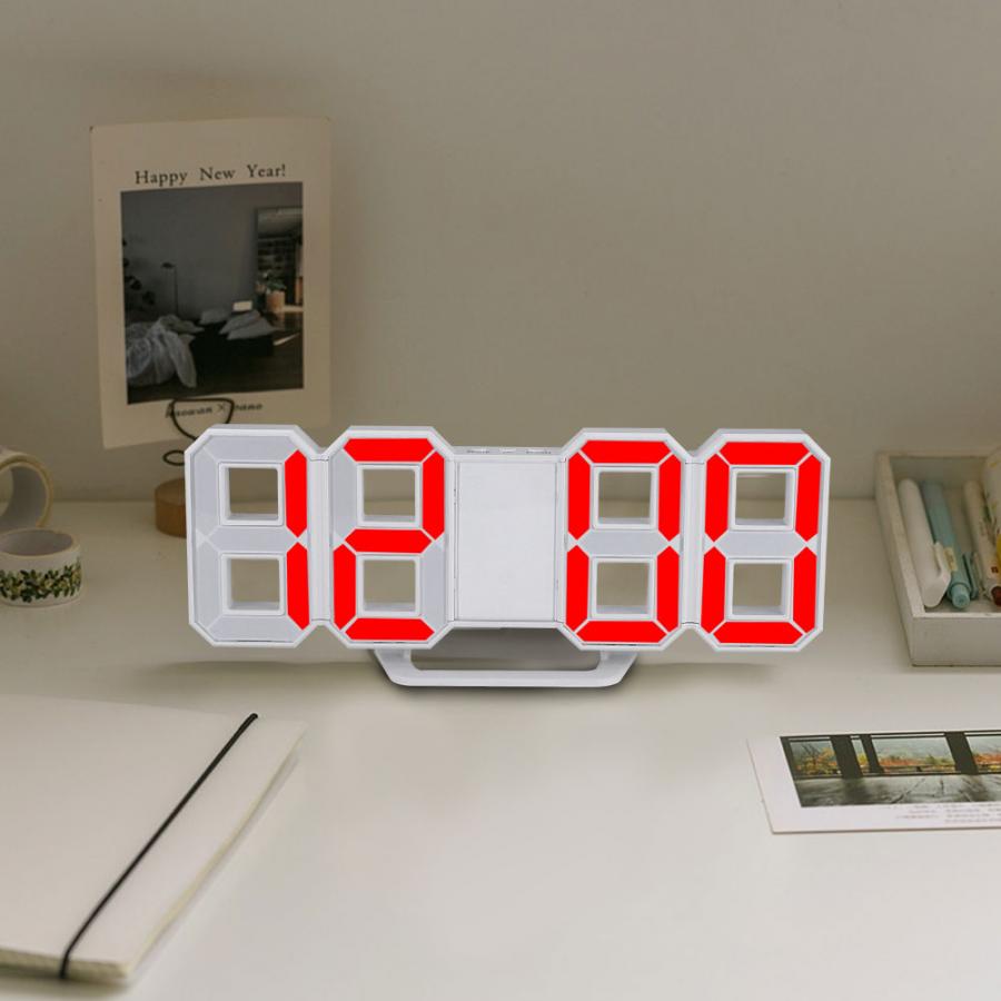 LED Digital Clock Bedroom Desktop Snooze Alarm Clock Home Decoration White Shell: Red