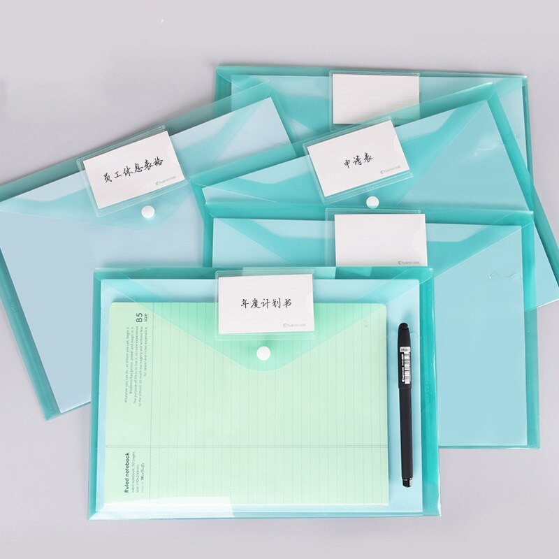 12pcs A4 Transparent PP File Folder Binder Waterproof File Holder Filing Envelope Business Document Organizer Office Supplies: Green 12Pcs