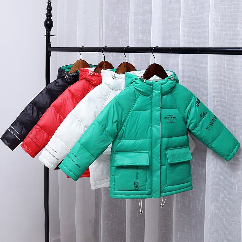 Children's Short Down Jacket Boys and Girls Hooded Thickened Bread Coat Kids Clothing Outwear 90% Down Feather Winter Parka