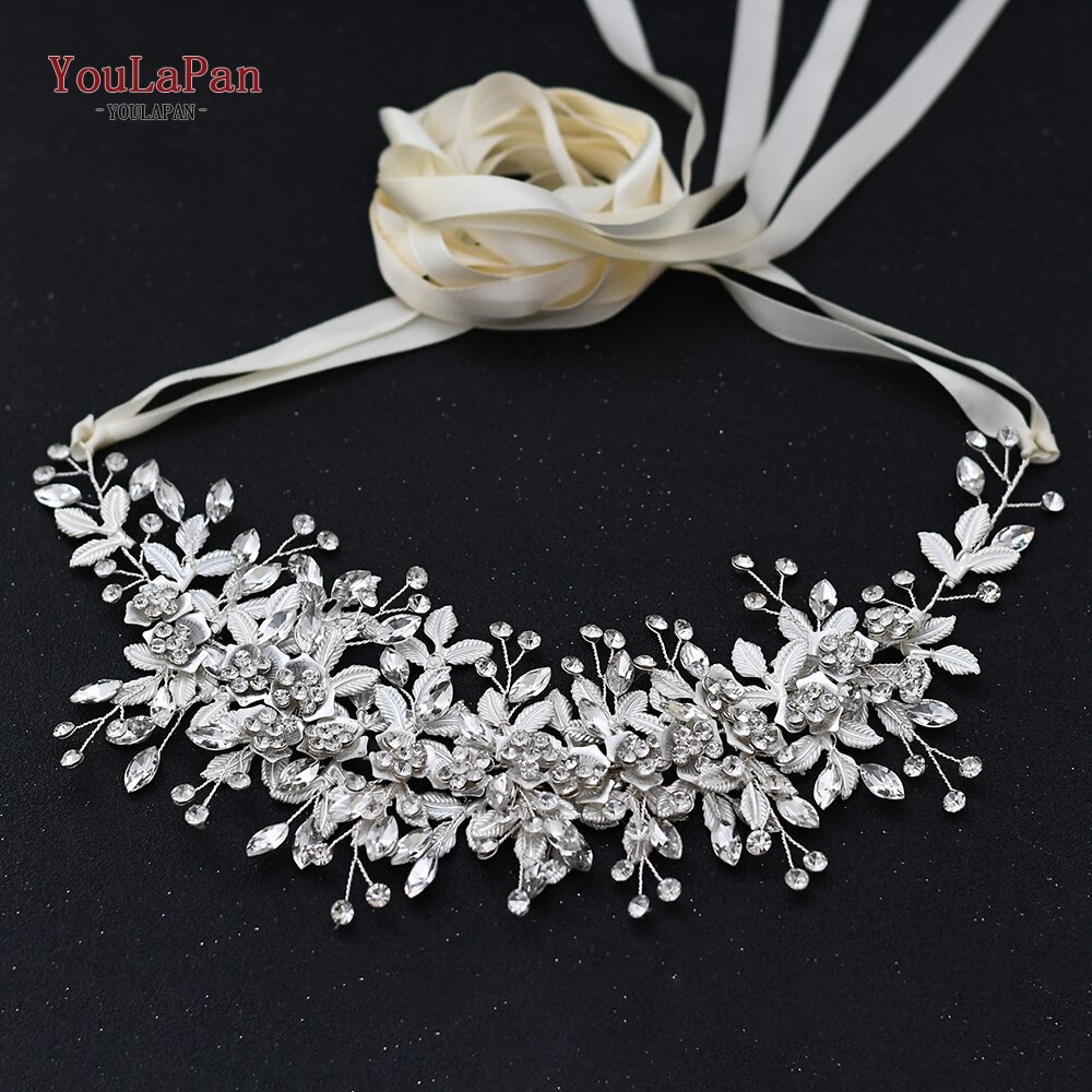 YouLaPan SH349 Wedding Sash Bridal Belts White Ribbon Bridal Sash Rhinestone Bridal Belt Handmade Silver Crystal Wedding Sashes: Ivory ribbon