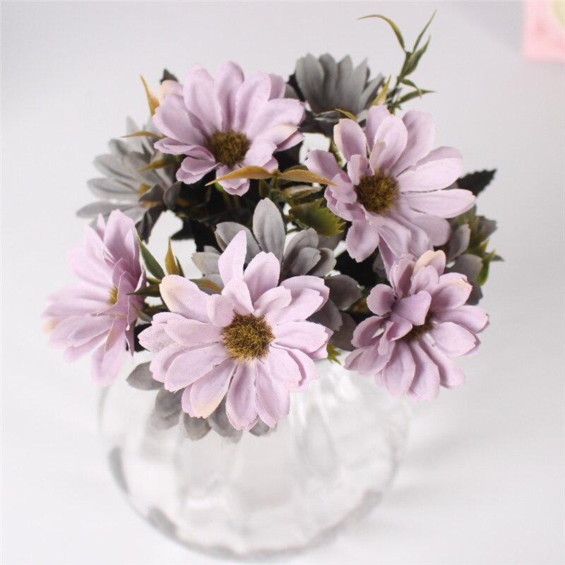 Zijden 5 vork kleine madeliefjesbloem europese stijl herfst 7 kleuren simulatie kunstbloemboeket huwelijksdecoratie thuiskantoor: Paarsgrijs