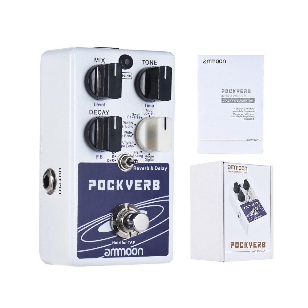 ammoon POCKVERB Reverb &amp; Delay Guitar Effect Pedal 7 Reverb Effects + 7 Delay Effects With Tap Tempo Function True Bypass