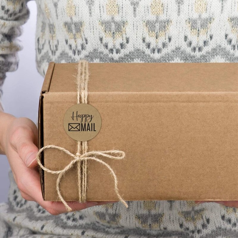 100-500pcs Happy Mail Stickers Scrapbooking1 Inch Round Kraft Stickers Seal Labels Envelope Packaging Labels Stationery Sticker