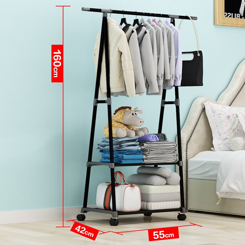Eenvoudige Driehoek Kapstok Rvs Mobiele Verwijderbare Kleding Opknoping Magazijnstelling Hanger Vloer Stand Kapstok Met Wiel