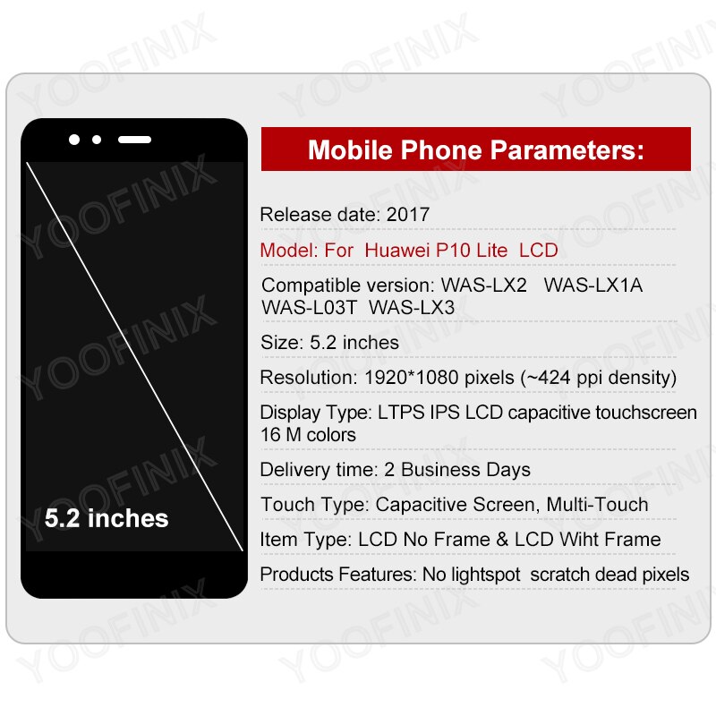 Voor Huawei P10 Lite Lcd WAS-LX1 WAS-LX2 WAS-LX3 WAS-LX1A Touch Screen Digitizer Vervanging Deel Voor Huawei P10 Lite Display