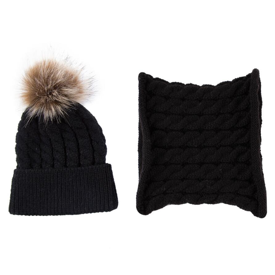Winter Baby Girls Hats Scarf Set Soft Warm Children Pompom Accessories For 0-2 Years Kids Spring Autumn Caps: Black