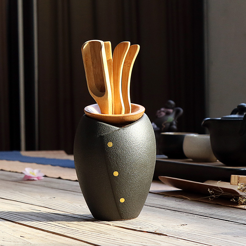 Pinny japansk stil te ceremoni tilbehør bambus vintage kung fu te værktøjer keramiske rejse te sæt håndlavede bambus teskefuld