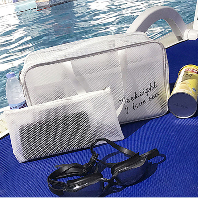 2 stk bærbar vandtæt svømning opbevaringspose gennemsigtige håndtasker vaskeposer kosmetisk rejsesæk tør vådnetnet pool  xa511wa