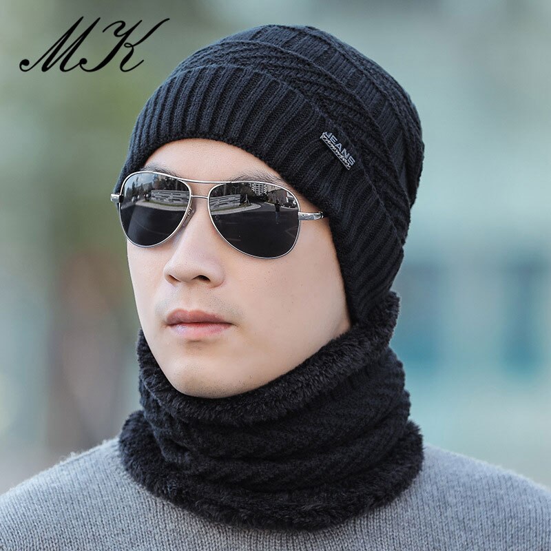 Maikun, gorro de invierno , gorro de lana para hombre, conjunto de dos piezas, gorro de punto cálido informal