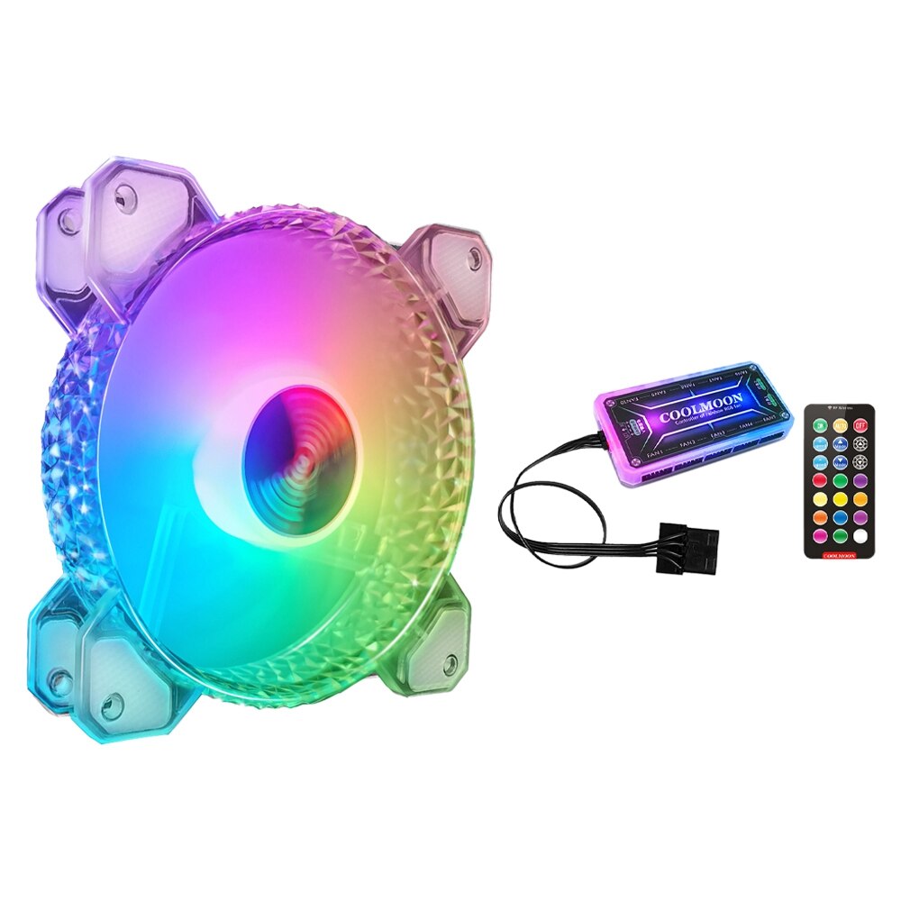 COOLMOON Crystal RGB , 12cm Silent Light-Emitting Cooling Fan for PC: standard controller