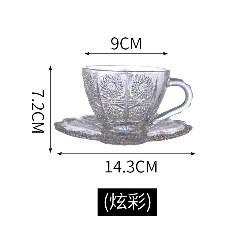 Tasses à café Vintage à motif de fleurs en Relief, de luxe, pour l'eau, le thé, le lait, verres à café condensés, ensemble avec soucoupes: colorful