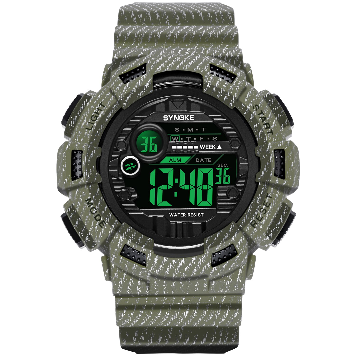 SYNOKE-reloj deportivo para hombre, cronógrafo Digital, resistente al agua, con pantalla Led: Denim Green
