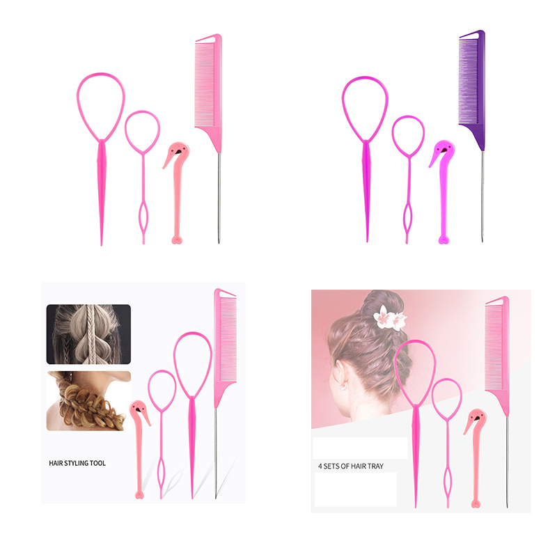 4 Teile/satz Französisch Geflecht Werkzeug Schleife Elastische Haar Bands Entferner Cutter Ratte Schwanz Kamm Metall Stift Schwanz Flechten Kämme für haar Styling
