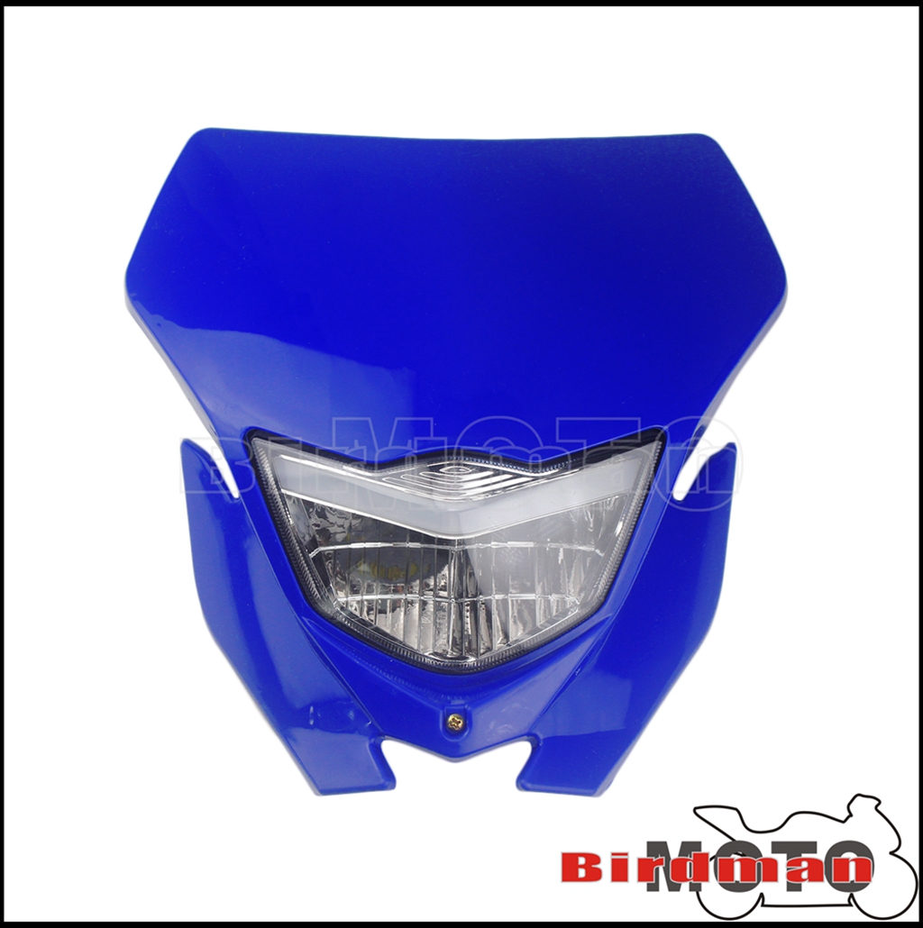 12V Motorcycle Headlight Lamp Hi/Lo LED Headlamp For Yamaha Suzuki Kawasaki Honda YZ WR KLX Dirt Bike Enduro Motocross Headlight: Blue
