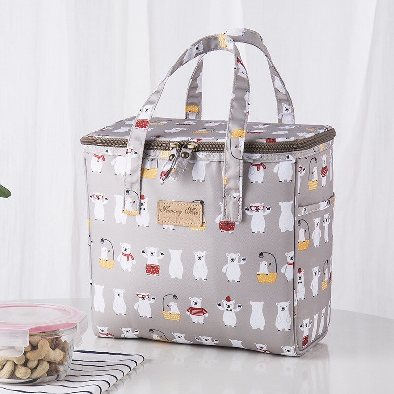 Lunch Box Portable Insulated Canvas Lunch Bag Thermal Food Picnic Lunch Bags For Women Kids: bear