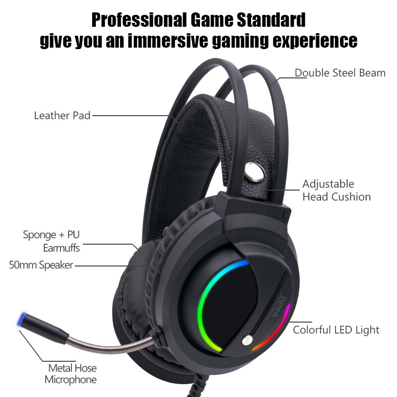 Gaming hovedtelefon 3.5mm hovedtelefoner led lys øretelefon stereo surround gamer headset med mikrofon til pc computer bærbar 360