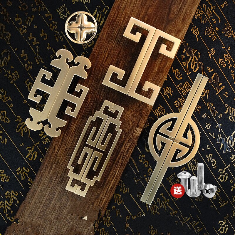 Manija de puerta de armario chino, manija de gabinete sólida antigua dorada, tiradores de cajón de puerta, tiradores de armario, herrajes para muebles,