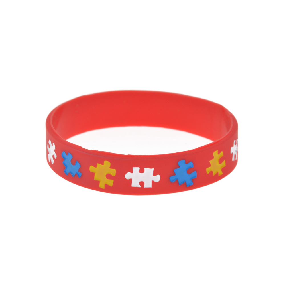 Pulsera de silicona I have TDAH para niños, brazalete Multicolor con logotipo de rompecabezas, 50 piezas: Rojo